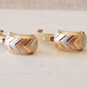 14K Tri Colored Gold Huggie Hoop Earrings